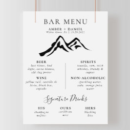 Zwart Wit Berg Kalligrafie Bruiloft Bar Menu Poster