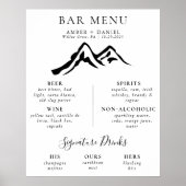 Zwart Wit Berg Kalligrafie Bruiloft Bar Menu Poster (Voorkant)