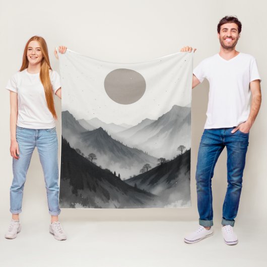 Zwart-wit berglandschap fleece deken (In situ)
