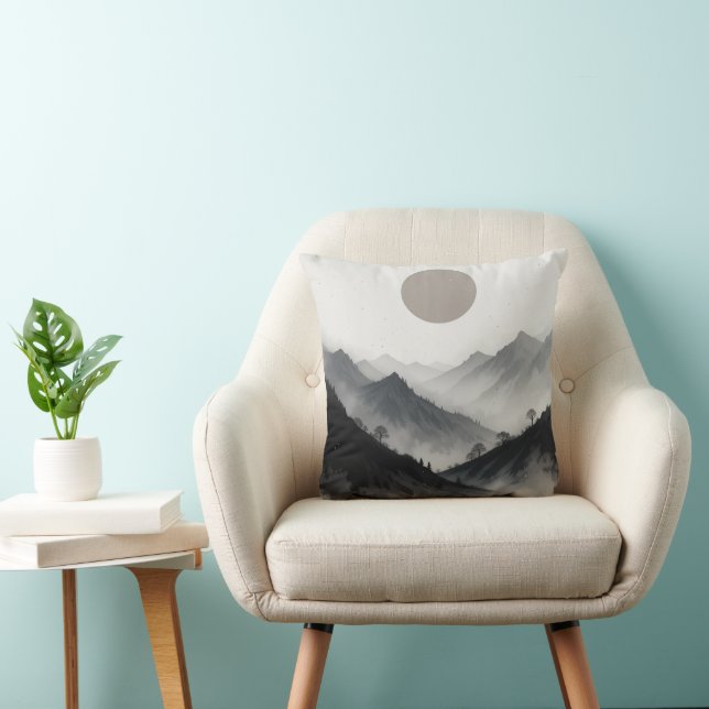 Zwart-wit berglandschap kussen (Stoel)