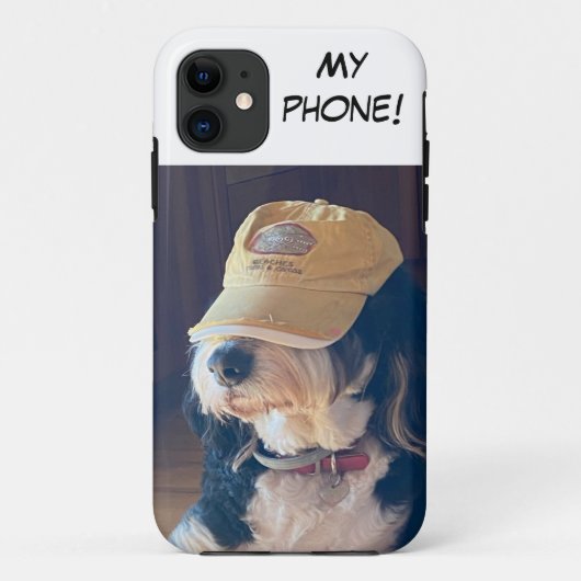 Zwart-wit Bernedoodle w / geel pet "Mijn telefoon" Case-Mate iPhone Case (Achterkant)
