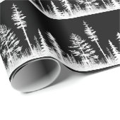 Zwart-wit besneeuwd winterbos cadeaupapier (Rol Hoek)