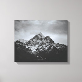 Zwart-wit besneeuwde berg afbeelding op canvas afdruk