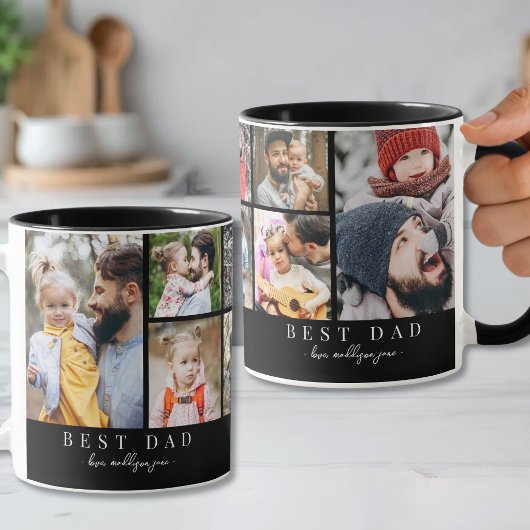Zwart Wit Beste Papa Foto Collage Mok