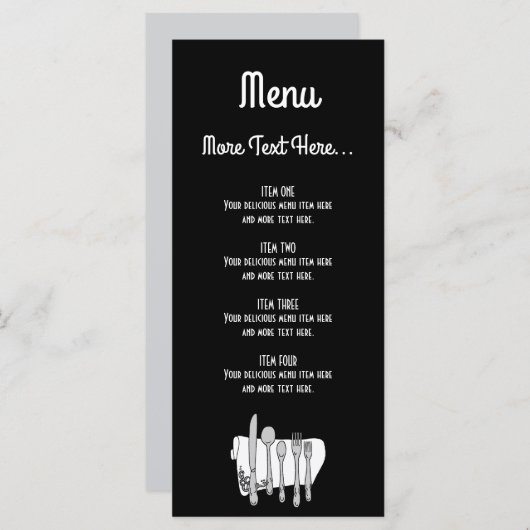 Zwart-wit bestek Bewerkbaar ontwerp 10 x 23 cm Menu (Voorkant / Achterkant)