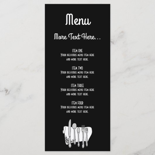 Zwart-wit bestek Bewerkbaar ontwerp 10 x 23 cm Menu (Voorkant)