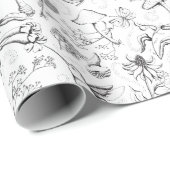 Zwart & Wit Betoverde Tuin Hummingbird Bloemen Cadeaupapier (Rol Hoek)