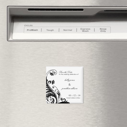 Zwart-wit Bewaar de datum bruiloft magneet (Insitu (Vaatwasser))