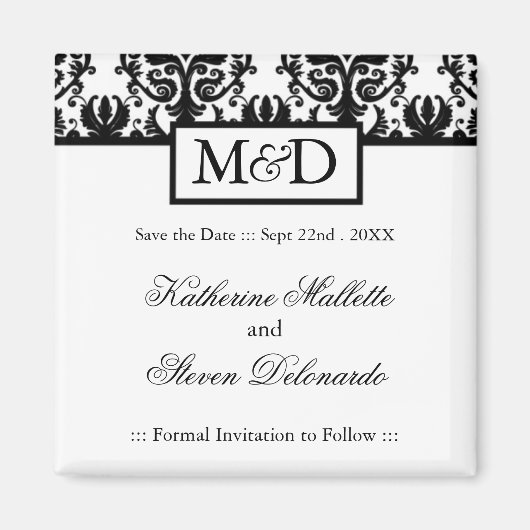 Zwart-wit Bewaar de datum bruiloft magneet (Voorkant)