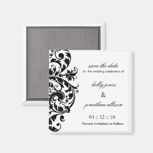 Zwart-wit Bewaar de datum bruiloft magneet (Voorkant / Achterkant)