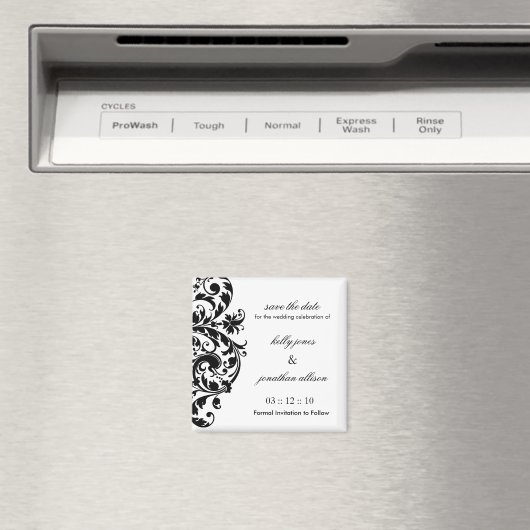 Zwart-wit Bewaar de datum bruiloft magneet (Insitu (Vaatwasser))