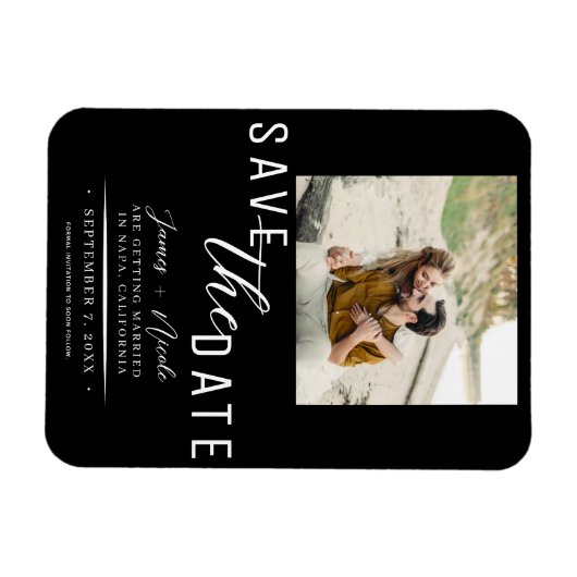 Zwart & Wit Bewaar de datum Foto Bruiloft Magneet (Horizontaal)