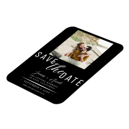 Zwart & Wit Bewaar de datum Foto Bruiloft Magneet (Linkerzijde)