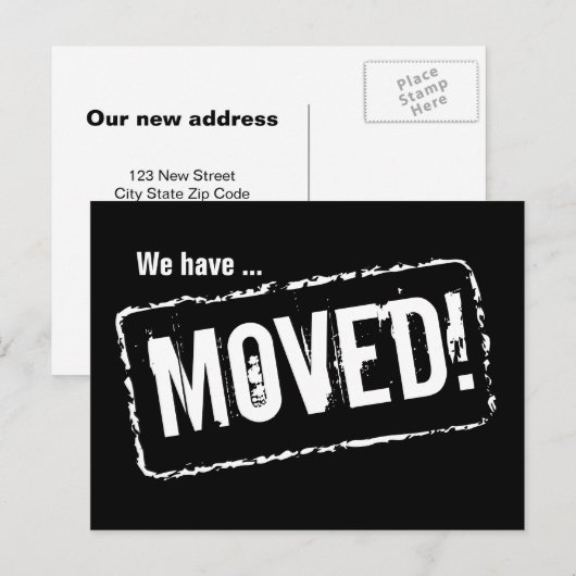 Zwart-wit bewegende briefkaarten met stempelontwer (Voorkant / Achterkant)