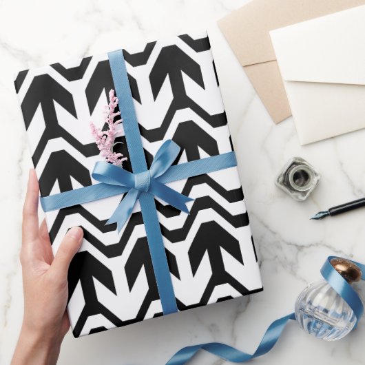 Zwart-wit bidirectioneel golfpatroon cadeaupapier (Geschenken)