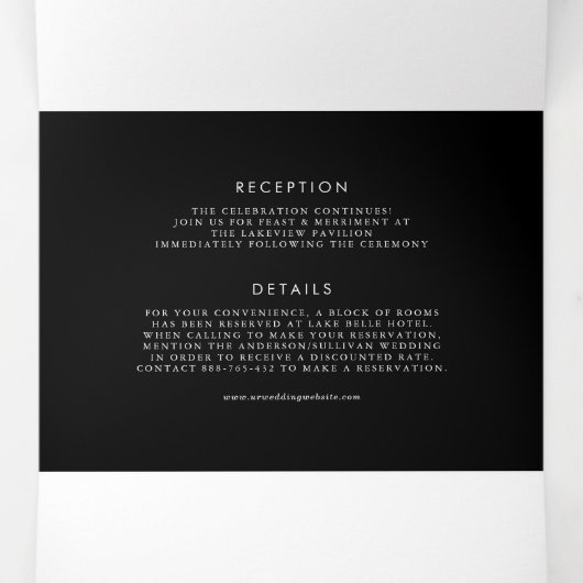 Zwart-wit bij laatste minimalistische scriptbruilo drieluik uitnodiging (Binnenkant midden)