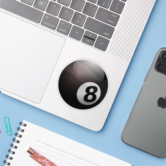 Zwart-wit biljart acht bal sticker (Laptop met iPhone)