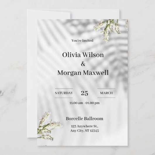 Zwart-wit biologische bruiloft uitnodiging (Voorkant)