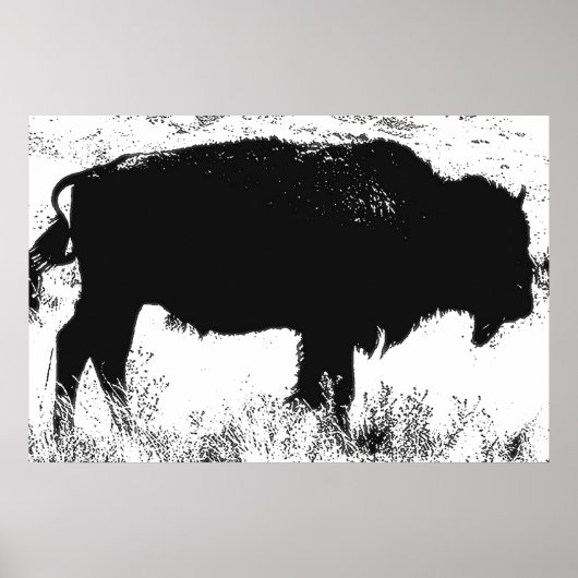 Zwart & Wit Bison Buffalo Pop Kunst Poster (Voorkant)