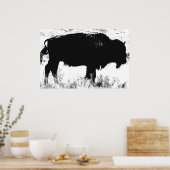 Zwart & Wit Bison Buffalo Pop Kunst Poster (Keuken)