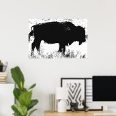 Zwart & Wit Bison Buffalo Pop Kunst Poster (Thuiskantoor)