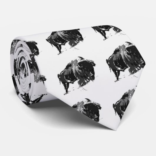 Zwart-wit Bison/buffalo Stropdas (Opgerold)