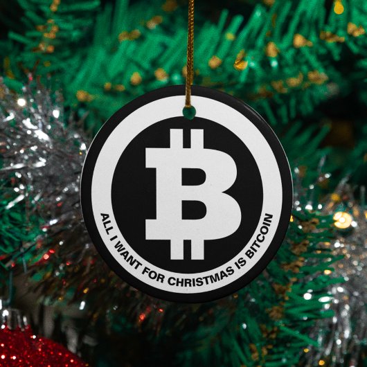 Zwart-wit Bitcoin-symbool Aangepast bericht Keramisch Ornament
