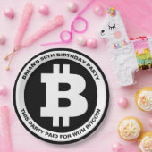 Zwart-wit Bitcoin-symbool Aangepast bericht Papieren Bordje (Feest)