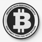 Zwart-wit Bitcoin-symbool Aangepast bericht Papieren Bordje (Voorkant)