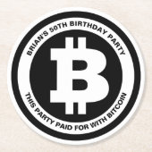 Zwart-wit Bitcoin-symbool Aangepast bericht Ronde Kartonnen Onderzetter (Voorkant)
