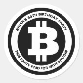 Zwart-wit Bitcoin-symbool Aangepast bericht Ronde Sticker (Voorkant)