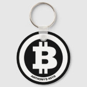 Zwart-wit Bitcoin-symbool Aangepast bericht Sleutelhanger (Voorkant)