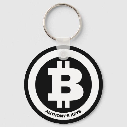 Zwart-wit Bitcoin-symbool Aangepast bericht Sleutelhanger (Voorkant)