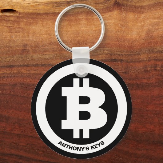 Zwart-wit Bitcoin-symbool Aangepast bericht Sleutelhanger (Voorkant)