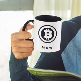 Zwart-wit Bitcoin Symbool Logo Monogrammed Mok