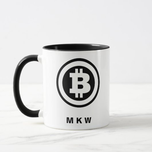 Zwart-wit Bitcoin Symbool Logo Monogrammed Mok (Links)