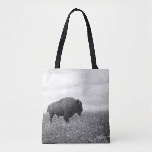 Zwart-wit bizon op een heuvel tote bag (Voorkant)