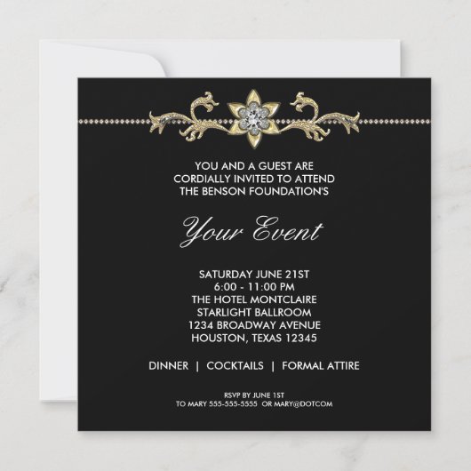 Zwart-Wit Black Tie Zakelijk Feest Kaart (Voorkant)