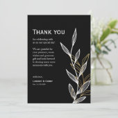 Zwart-wit blad bedankkaart voor bruiloft (Staand voorkant)