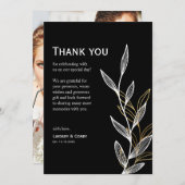 Zwart-wit blad bedankkaart voor bruiloft (Voorkant / Achterkant)