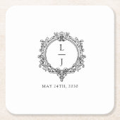 zwart-wit blad crest bruiloft kartonnen onderzetters (Voorkant)