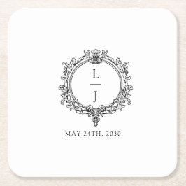 zwart-wit blad crest bruiloft kartonnen onderzetters