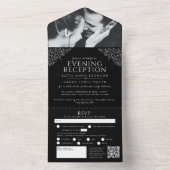 Zwart wit blad foto avond ontvangst RSVP QR All In One Uitnodiging (Binnen)