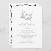 zwart wit blad | Monogram Fotobruiloft Kaart (Voorkant / Achterkant)