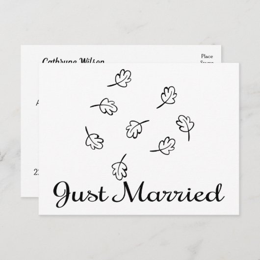 Zwart-wit blad net getrouwd bruidsbladeren aankondigingskaart (Voorkant / Achterkant)