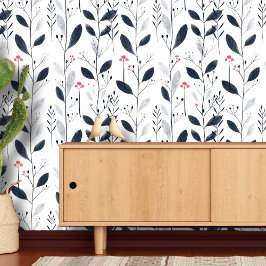 Zwart-wit blad patroon behang