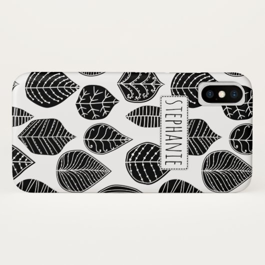 Zwart-wit blad patroon en naam Case-Mate iPhone case (Achterkant (horizontaal))