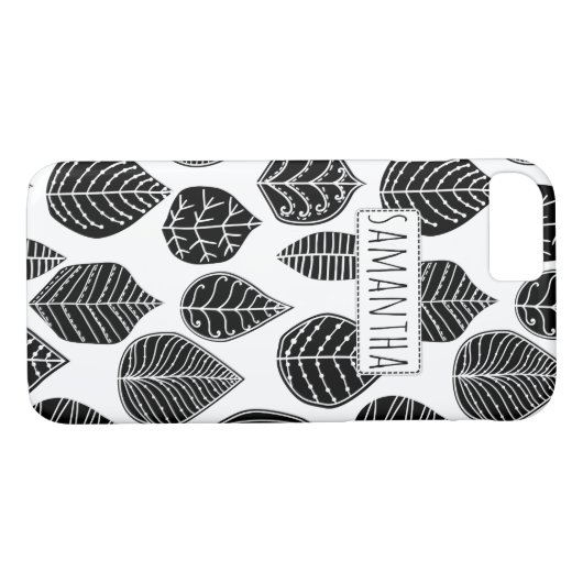 Zwart-wit blad patroon en naam Case-Mate iPhone case (Achterkant (Horizontaal))