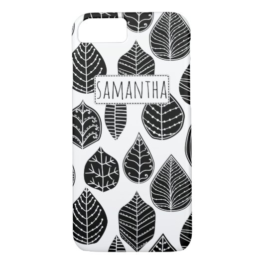 Zwart-wit blad patroon en naam Case-Mate iPhone case (Achterkant)