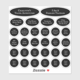 Zwart-wit blad van 30 reisbevestigingen sticker